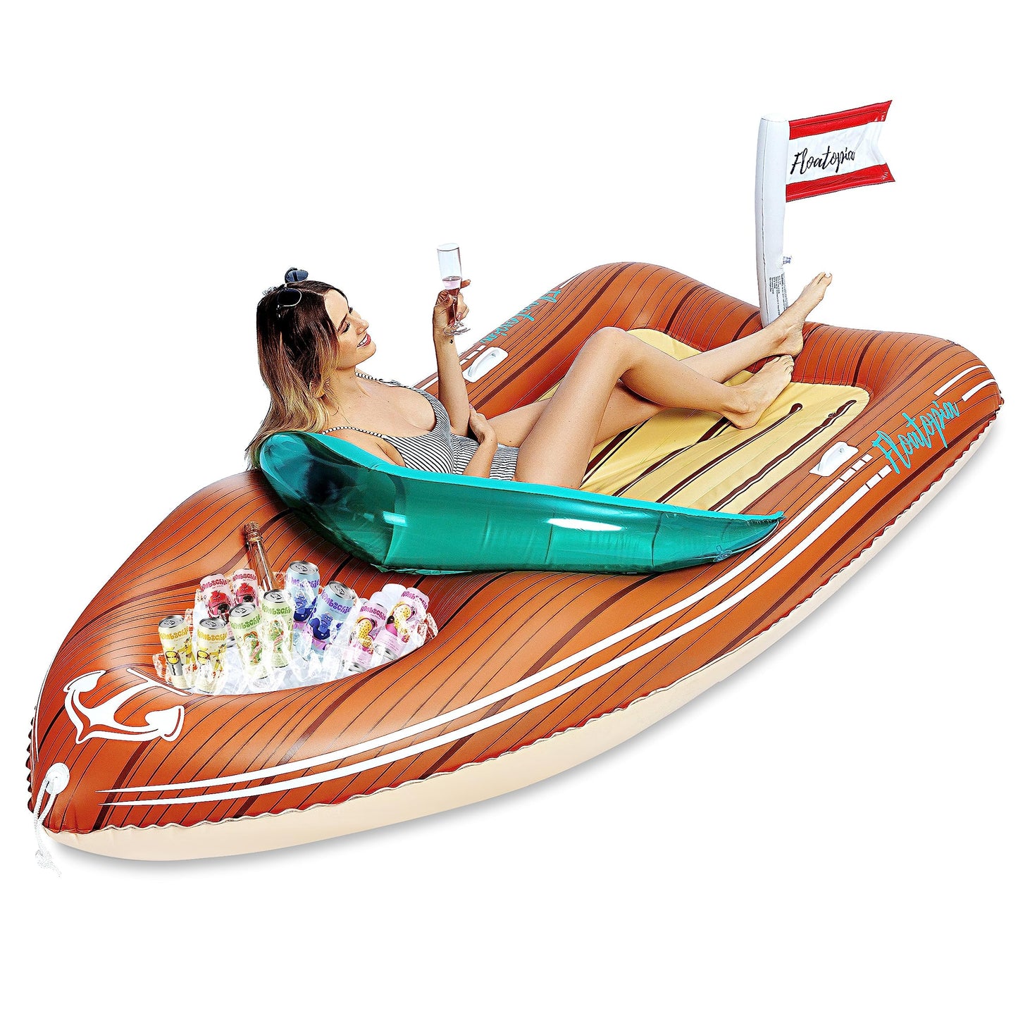 Joyin Giant Boat Pool Float With Cooler - Inflatable Boat Funny Pool Floats Raft With Reinforced Cooler, Lounge Floaties Beach L