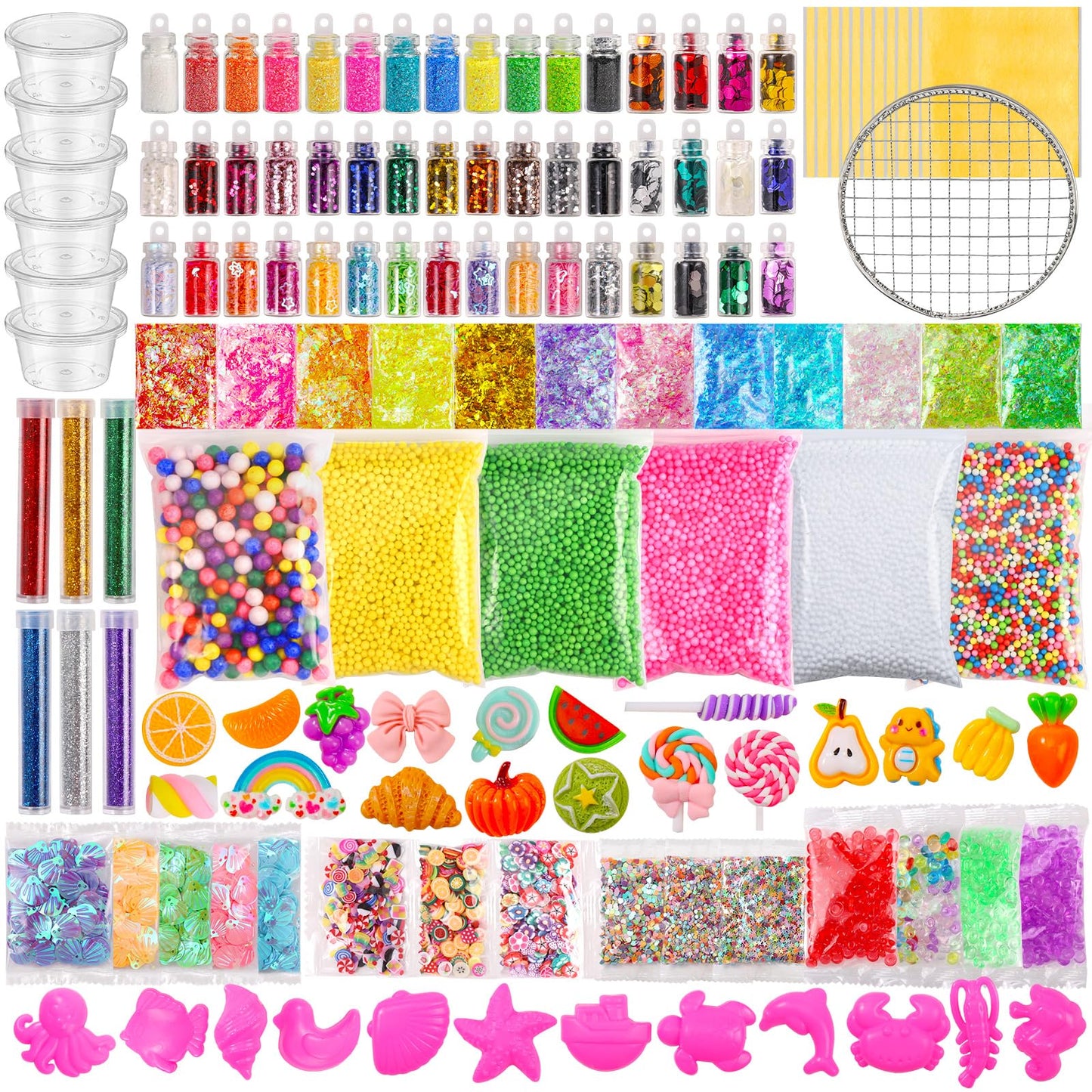 ywevyezc Slime Making Kit - 163 Pack Mix Ins, Foam, Glitter, Charms & Beads for Colorful Slimes & Party Decorations