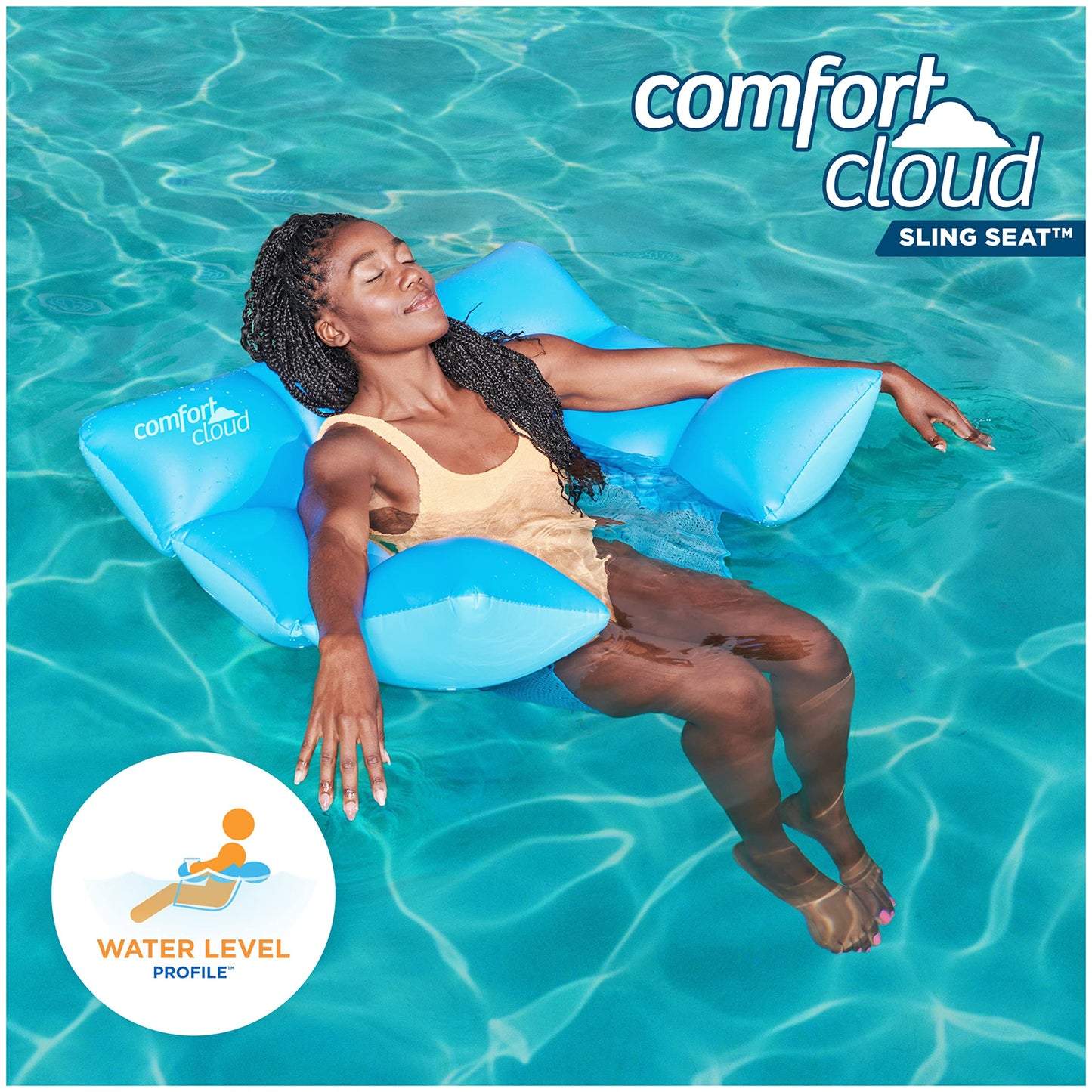 Swimways Comfort Cloud Sling Seat Pool Chair With Fast Inflation & Arm Support, Inflatable Pool Floats For Adults