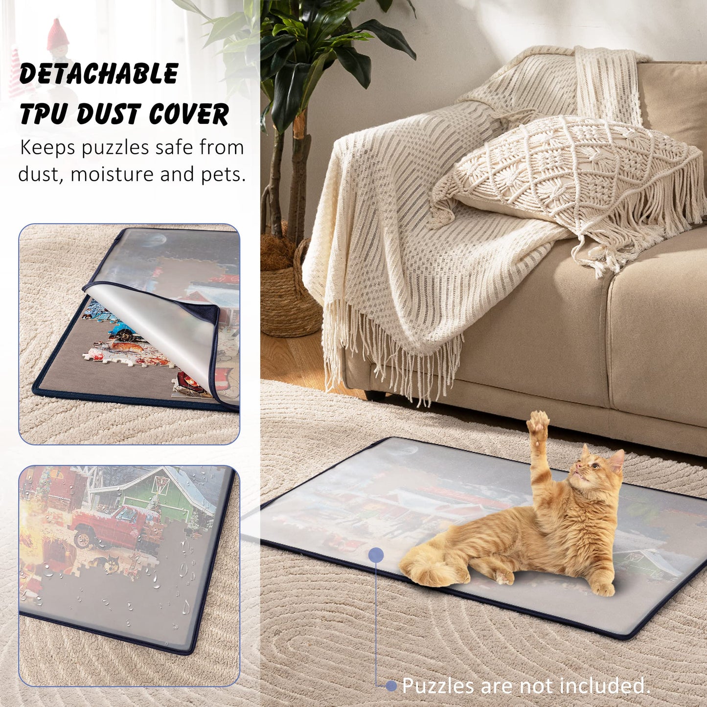 Tektalk Jigsaw Puzzle Board With 6 Sorting Trays Portable Puzzle Mat With Puzzle Dustproof Cover For Puzzle Storage Puzzle Saver, Non-Slip Surface, Up To 1000 Pieces, 30.7 × 20.9 In - Gray