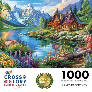 Cross & Glory 1000 Piece Jigsaw Puzzle - Lakeside Serenity, Large Size, 1.8mm Cardboard, Ideal for Relaxation and Nature Lovers