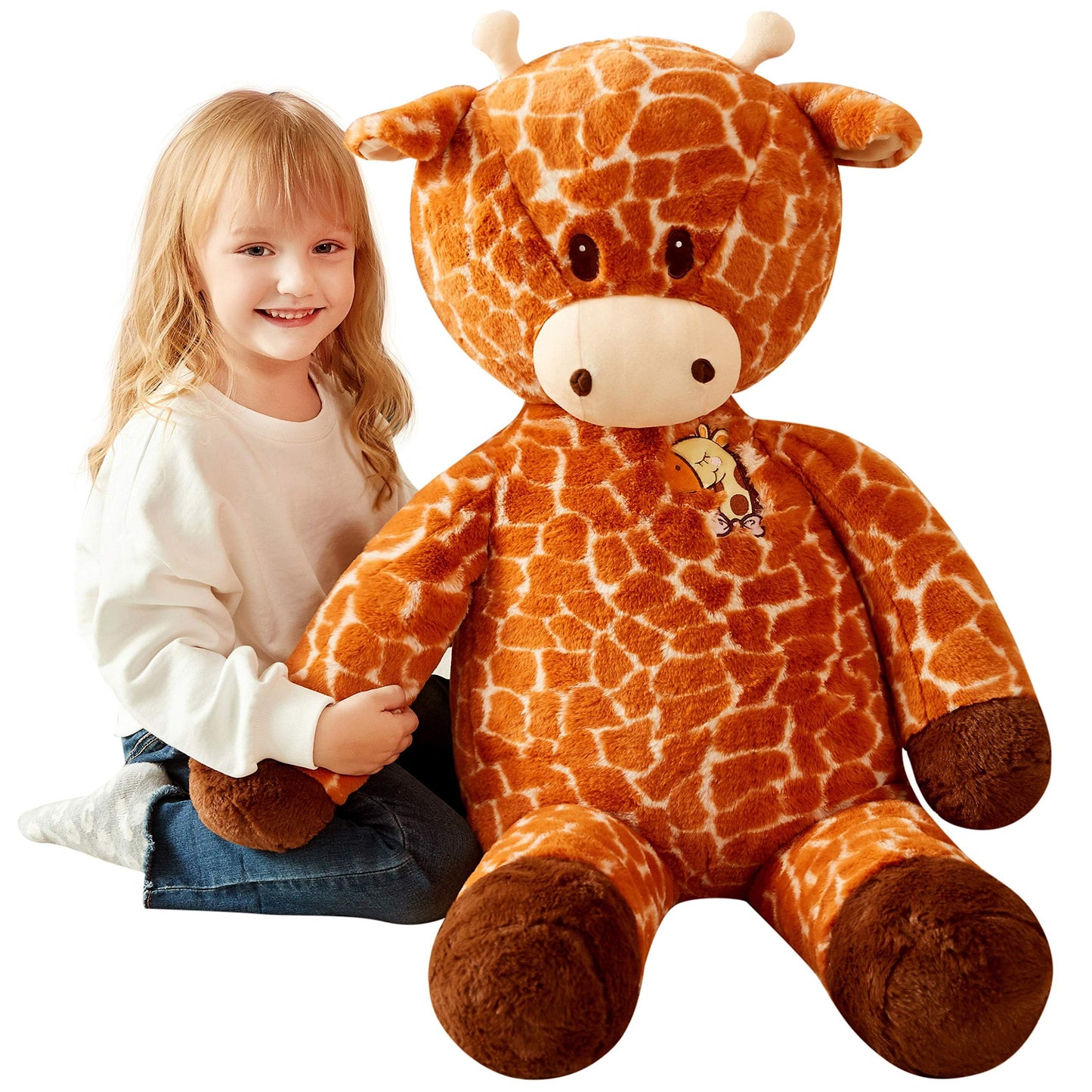Ikasa Large Giraffe Stuffed Animal Plush Toy,Giant Cute Jumbo Soft Toys,Huge Big Size Fluffy Fat Plushie,Gifts For Kids (Brown,