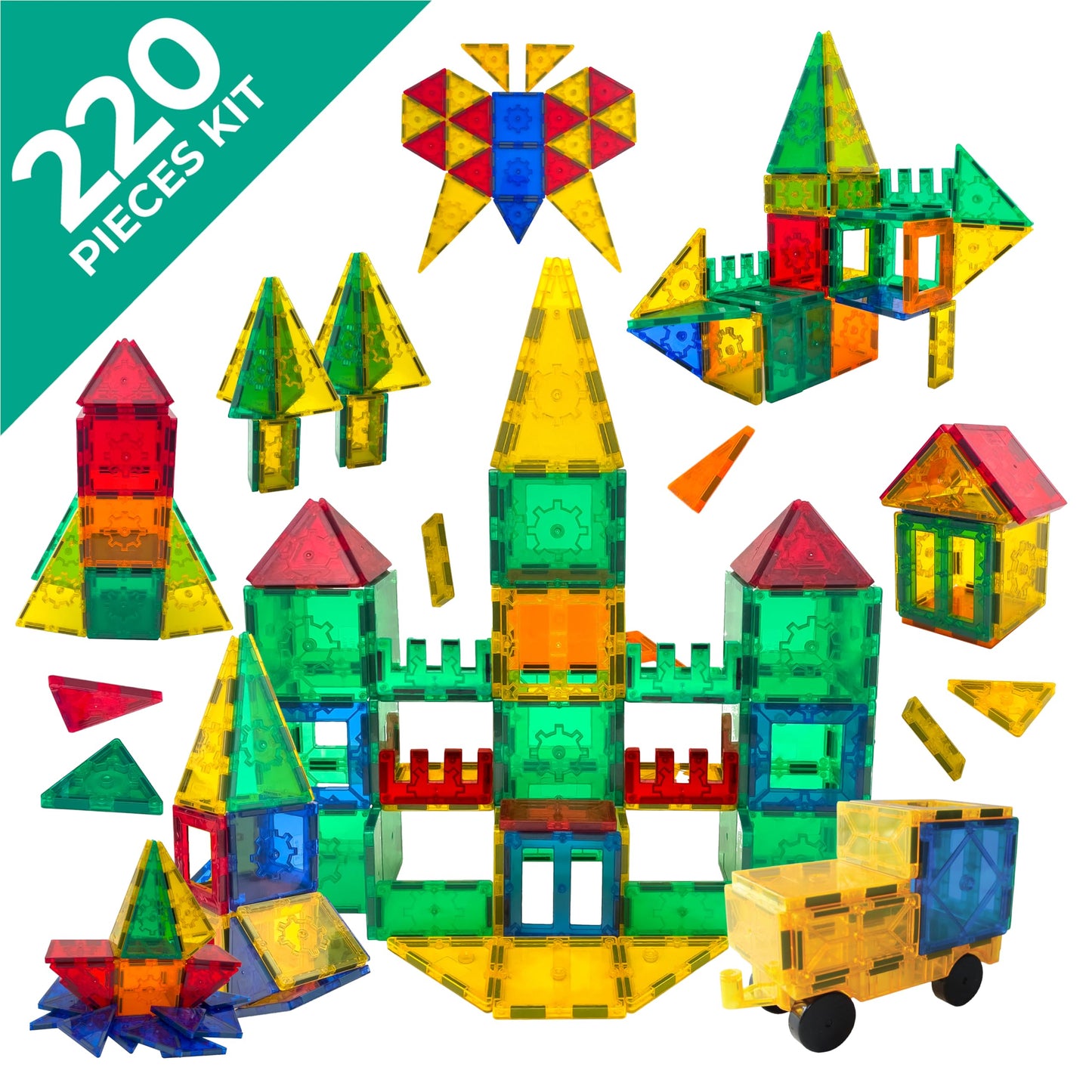 Tytan TILES 220-Piece SUPERSIZED Magnetic Tiles Building Set, 1000s of Creations, Large 3D Castles, Massive Vehicles, & Rocket S