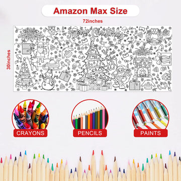 Ohome Xmas Giant Coloring Poster/Tablecloth-Christmas Crafts For Kids-30 X 72 Inches Jumbo Paper Coloring Banner Kids Gifts Acti