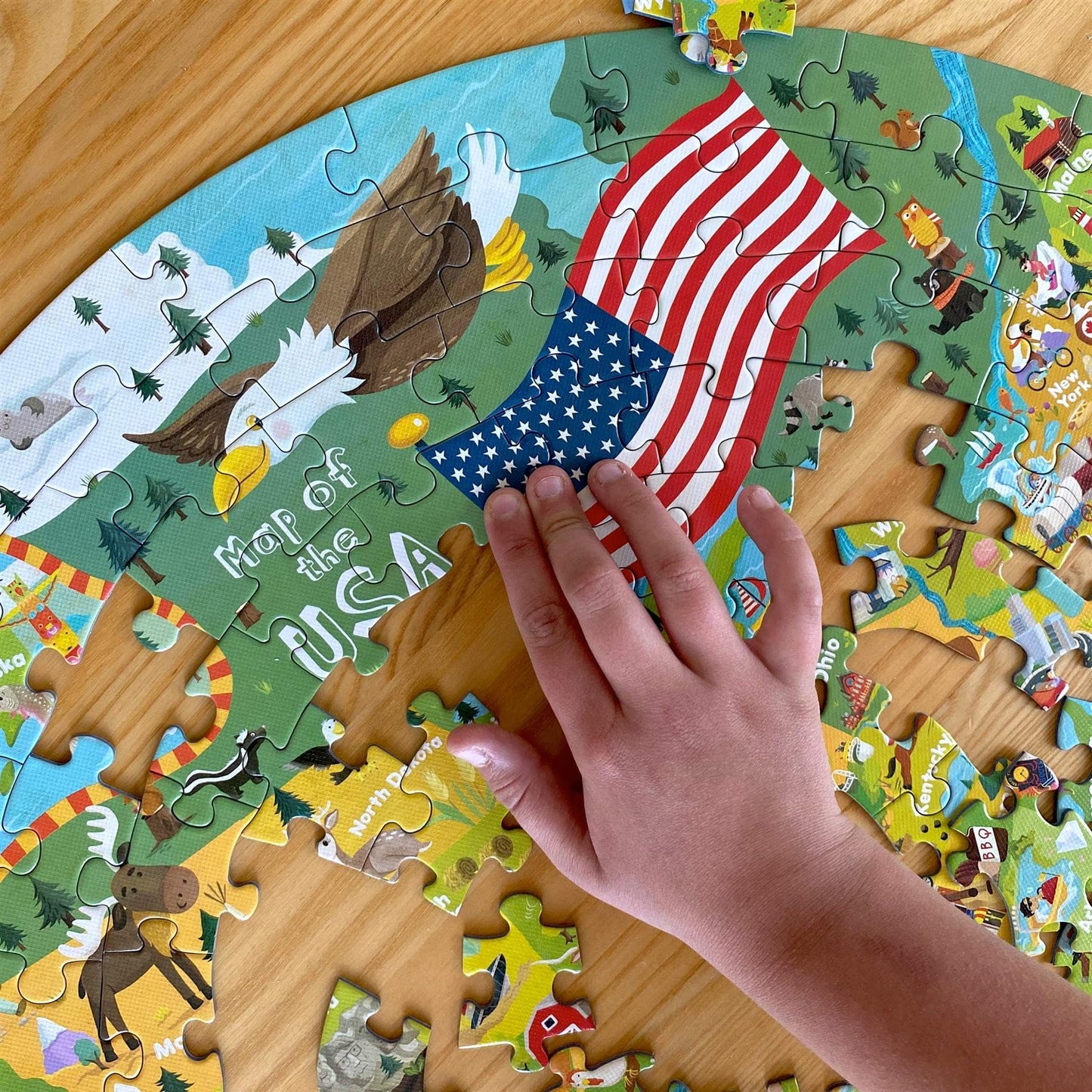 boppi USA State Map Jigsaw Puzzle - 150 Pieces, 100% Recycled Card, Educational Fun for Kids Ages 5+, Colorful USA Map Design
