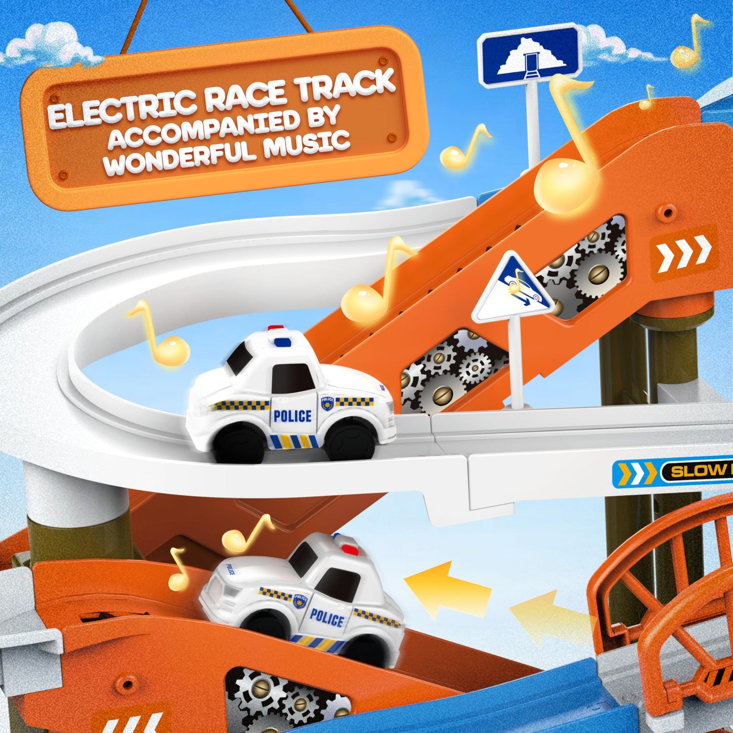 Race Tracks For Kids Ages 3-5, Smilesskiddo 73 Pcs Space Car Tracks Toys Gifts For Boys Kids With Music And Engineering Scene Si