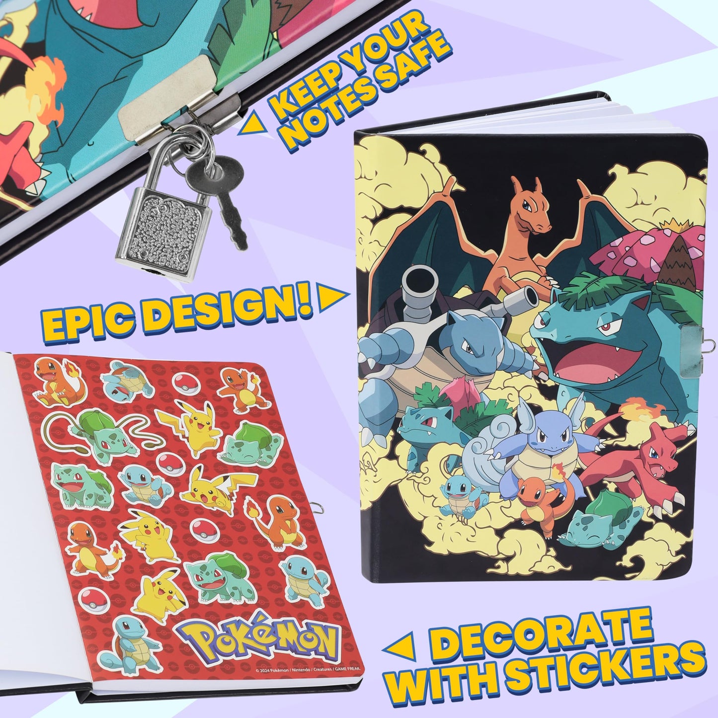Pokemon Stationery Supplies Set - Kids Diary With Lock, Notebook, Pencil Case, Pens - Gifts For Boys (Multi Notebook Set)