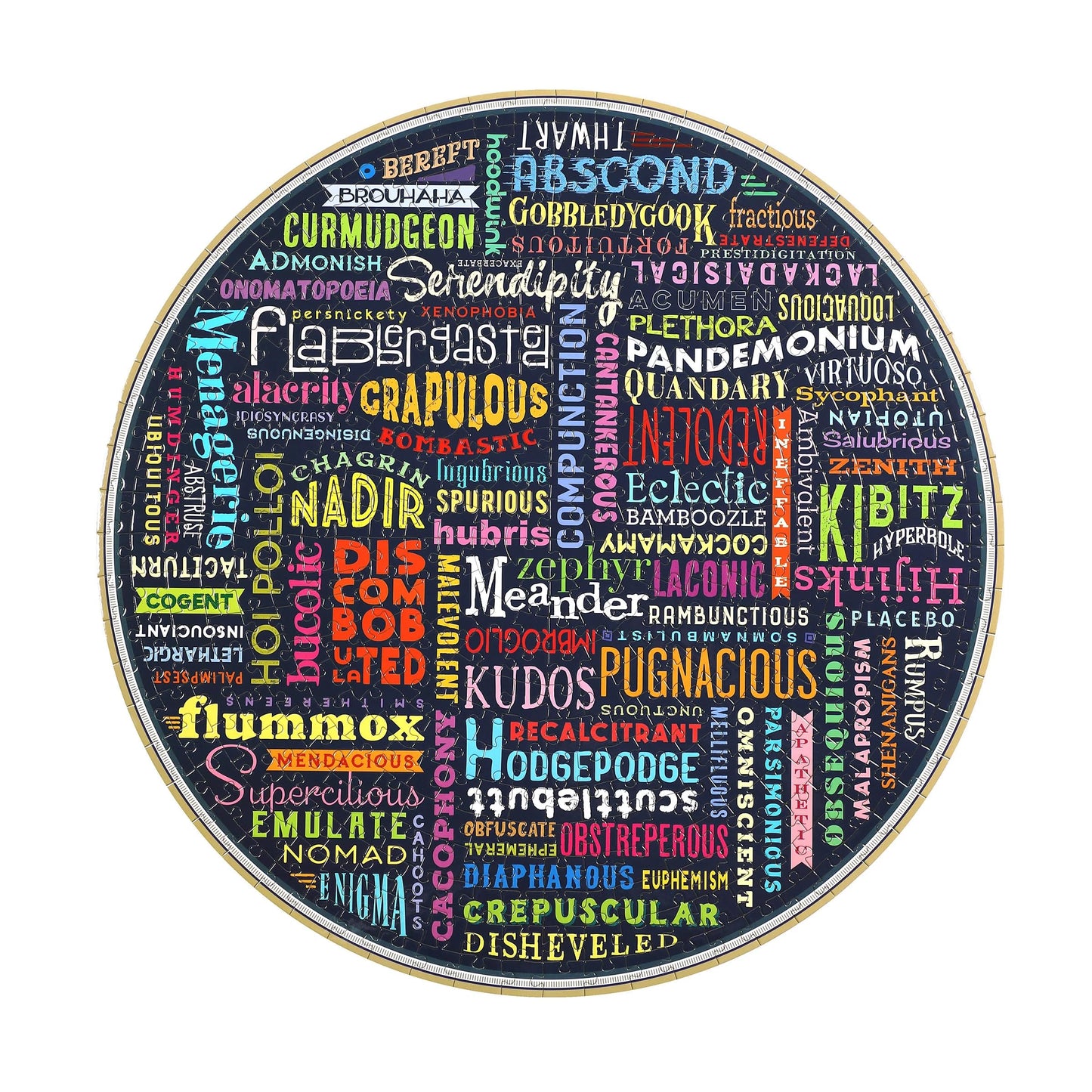 Eeboo: Piece And Love 500 100 Great Words Piece Round Circle Jigsaw Puzzle, Puzzle For Adults And Families, Glossy, Sturdy Pieces And Minimal Puzzle Dust