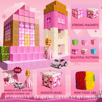 Magnetic Blocks - Princess Castle 112 pcs Polar Cubes Magnetic Building Blocks Set Designed in USA Sensory Princess Blocks