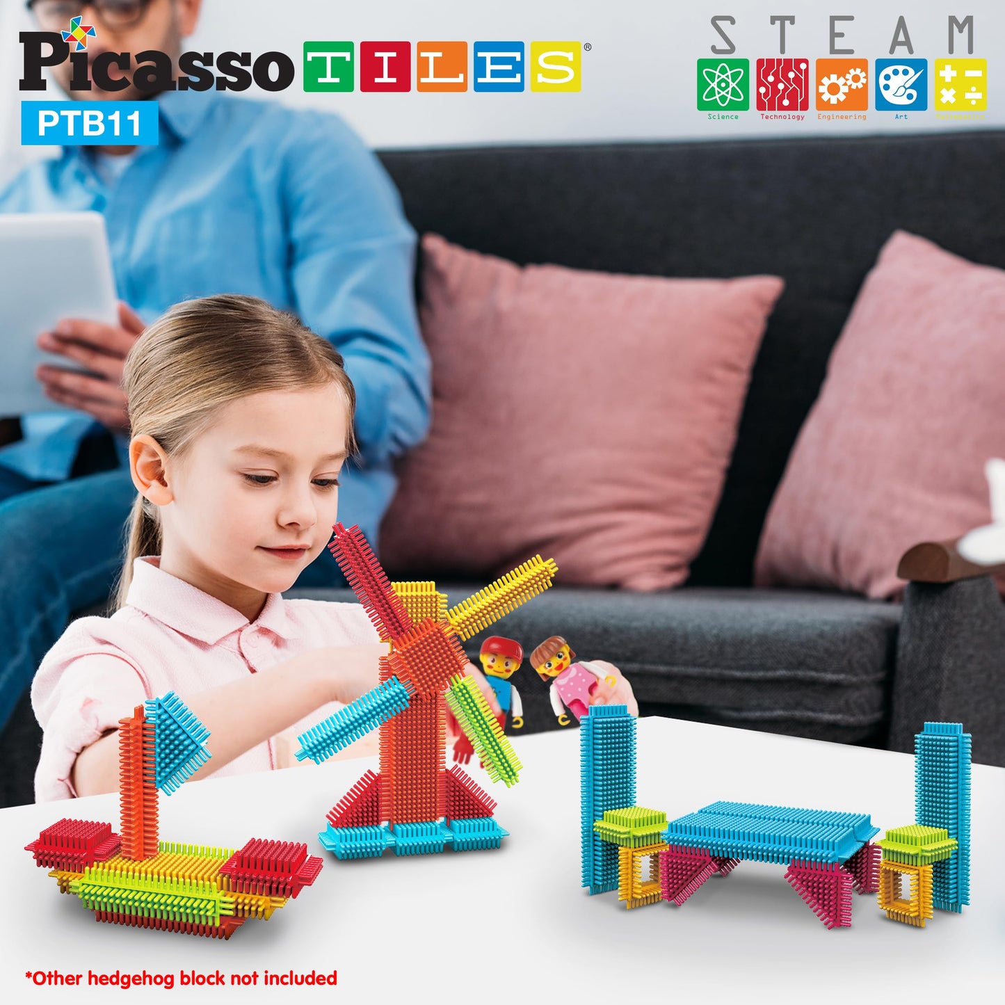 Picasso Toys Hedgehog Blocks 4 Family Action Character Figures Toddler Toy Construction Building Tile Block Expansion Pack Educa