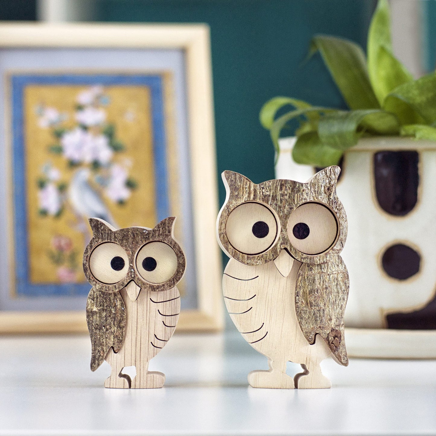 Forest Decor Wood Owl Decor, Owl Figurines, Wildlife Bird Owl Statue, Rustic Animal Sculpture, Perfect Owl Lover Gift, Small Dec