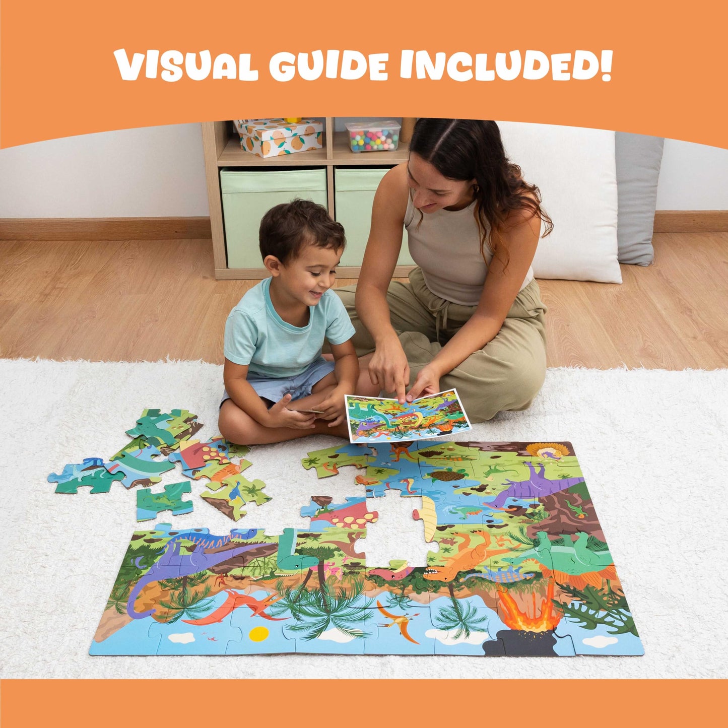 BONNYCO Giant Dinosaur Floor Puzzle - 48 Large Pieces, 36.2 x 24.4 in, Educational Kids Toy for Ages 2-8, Cardboard Model GE0134