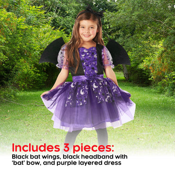 Morph Kids Bat Costume For Girls Halloween Costume Childrens Bat Outfit For Little Girls Dress Up Fun, 4-6 Years