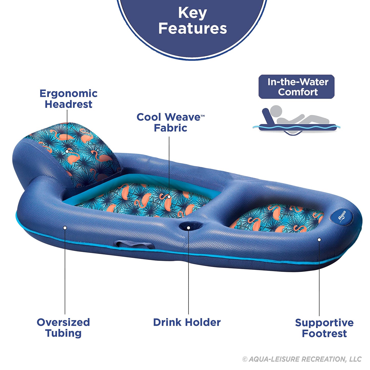 Aqua LEISURE Aqua Luxury Water Lounge Inflatable Pool Float X-Large Palm Beach Flamingo with Headrest, Backrest & Footrest