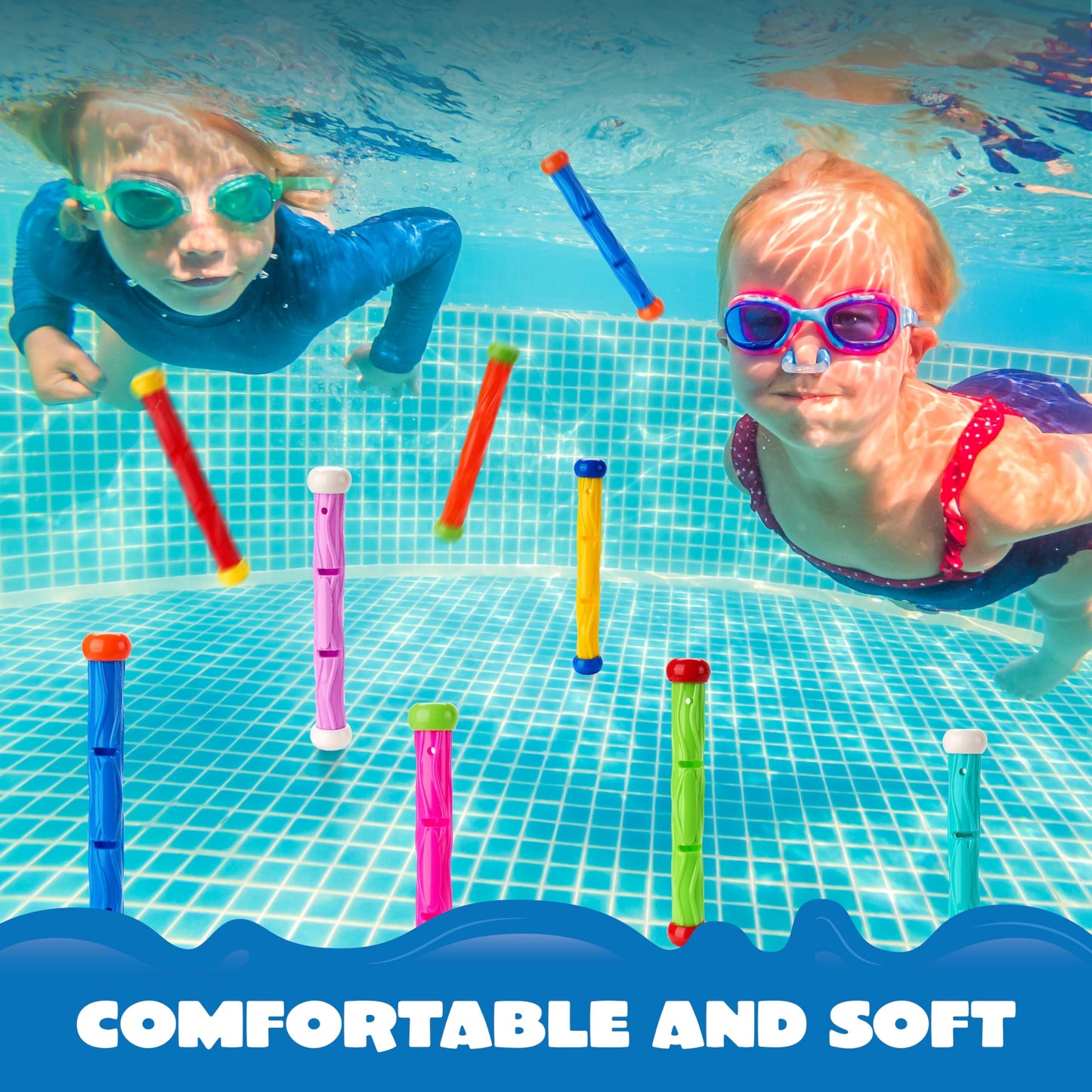 JOYIN Diving Sticks Pool Toys 8 Pcs Underwater Training Pool Dive Stick for Kids Colorful Swimming Toy Sinking tossing Sticks for Kids Gifts Summer Swim Training Water Fun Pool Games(Sticks)