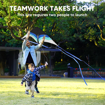 Syncfun Large Delta Kite Gradient Blue- Easy To Fly For Kids And Adults, Beach Kite With 328 Ft String For Outdoor Games And Act