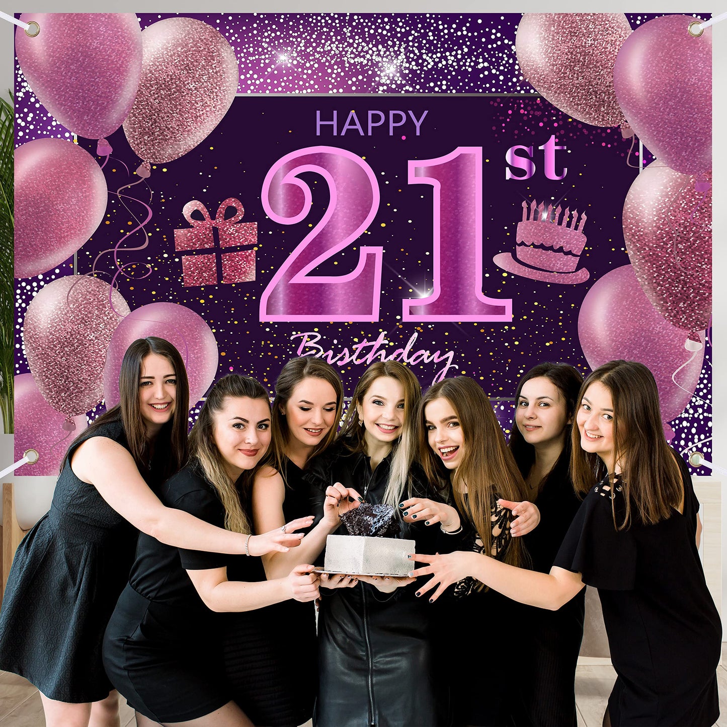 21St Birthday Decorations For Girls Happy Birthday Banner Pink Decorations For A Party Birthday Backdrop For Women