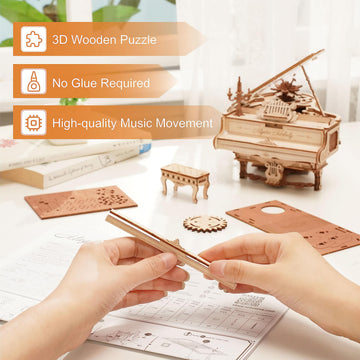 Rowood 3D Puzzles For Adults,Diy Music Box,Wooden Magic Piano Model Kits,Mechanical Wooden Puzzles,Gifts For Adults,Music Box For Adults,Teens&Friends