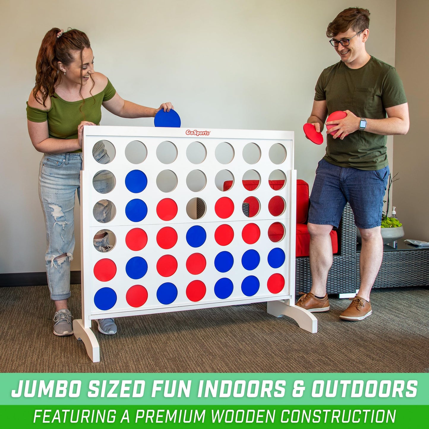 Gosports 4 Foot Width Giant Portable 4 In A Row Game - Huge Size With Carry Case And Rules