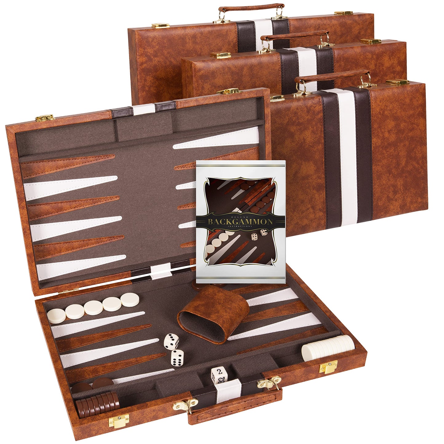 Backgn Set 18 inch Large - Classic Board Game for mature-themeds and Kids with enhanced Leather Case - Includes Strategy & Tip Guide (Brown)