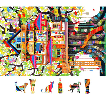 MINIWAN 500 Piece Jigsaw Puzzle - Whimsical Treehouse Art, 15"x23", Cardboard, Colorful Nature-Themed Family Game, Model BFJIUJIU-002