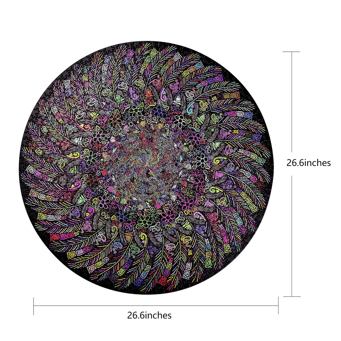 Bgraamiens Puzzle-The Indian Feather-1000 Pieces Round Puzzle Color Challenge Jigsaw Puzzles For Adults And Kids