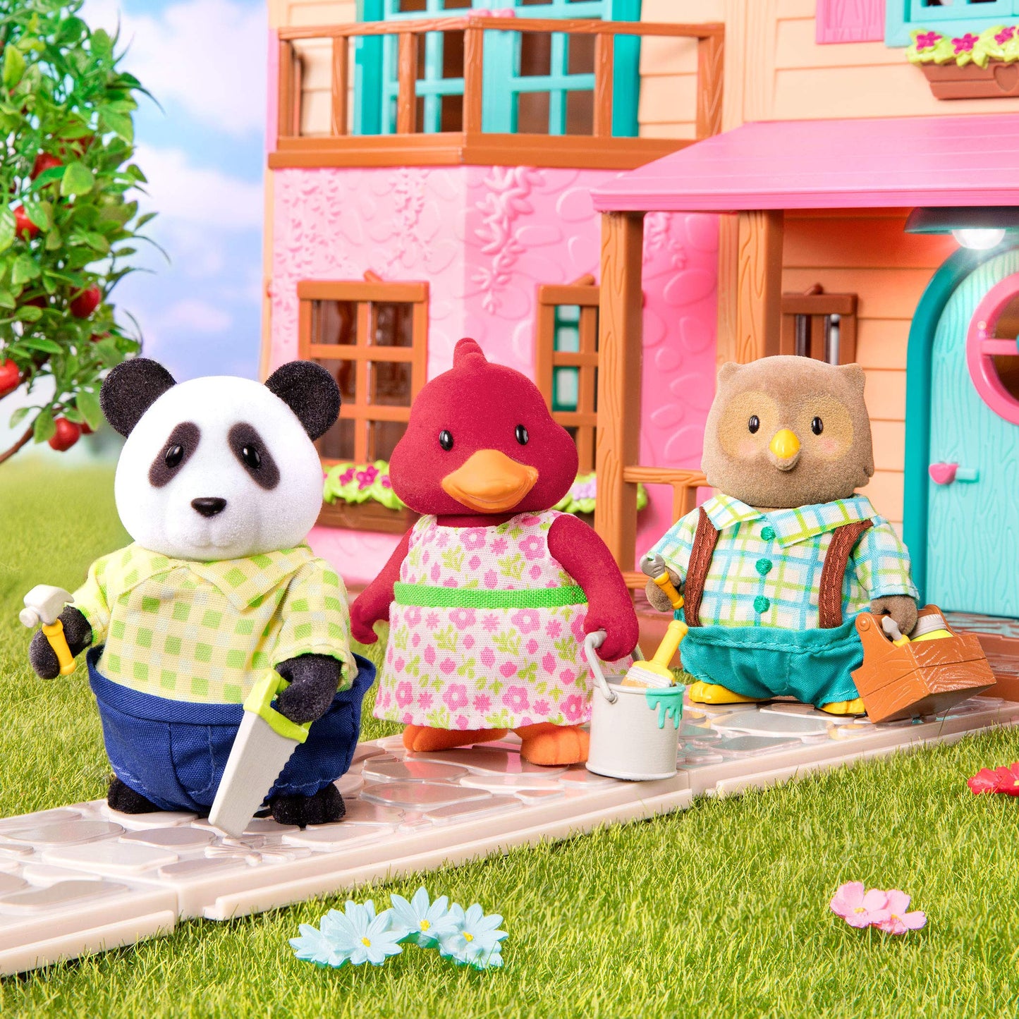 Li'L Woodzeez - The Skyhopper Panda Family - Set Of 4 Collectible Posable Panda Figures With Storybook - Pretend Play Doll Figur