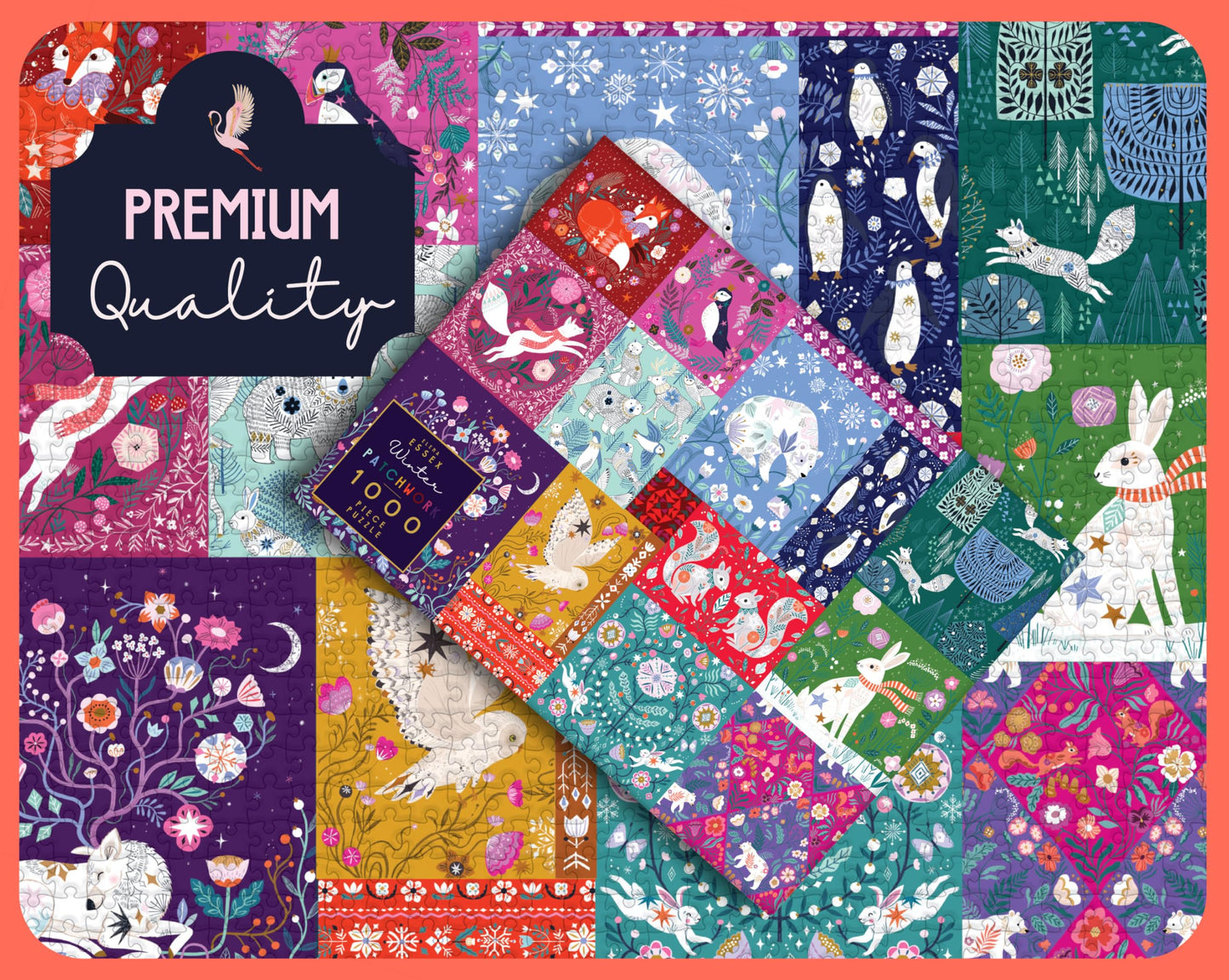 Elena Essex Christmas Puzzle - Winter Patchwork Puzzles for mature-themeds 1000 Pieces Jigsaw Puzzles Winter Animal Thanksgiving Christmas Holidays 1000 Piece Puzzle Size 20x28 inches