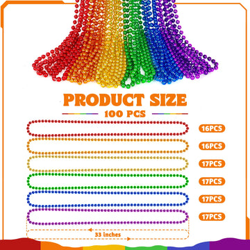 100 Pcs Lgbt Beads Necklaces, 33'' Rainbow Beads Bulk, Plastic Colorful Beaded Necklaces Set, Lgbt Parade Throw Accessories Stuf