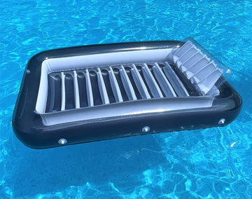 Galvanox Inflatable Tanning Pool Lounger With Pillow | Large Blow Up Floating Bed Raft 70'X49' (Navy Blue)