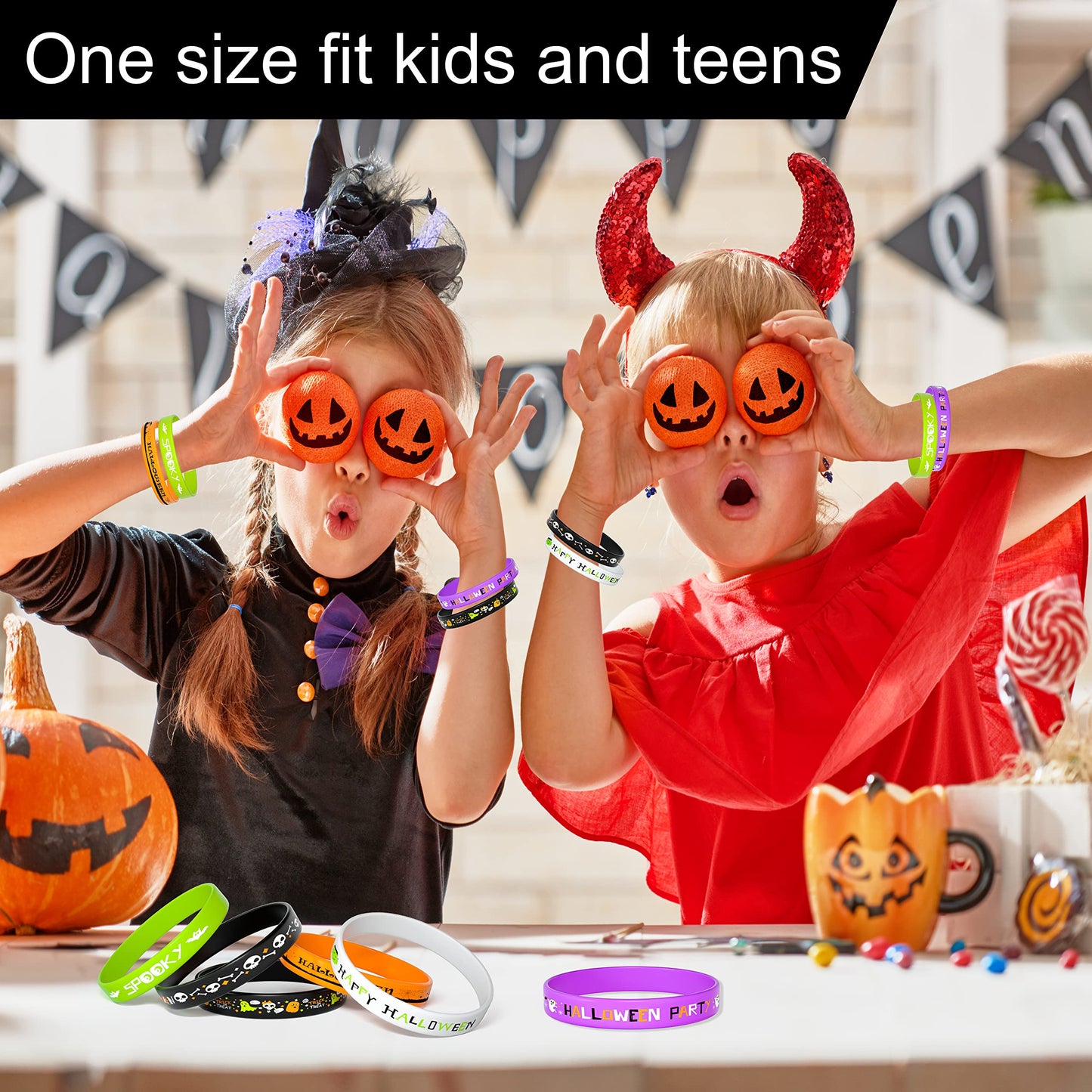 FEPITO 60Pcs Halloween Silicone Wristbands Halloween Party Goodie Bag Filler Trick or Treat Gifts, 6 Styles