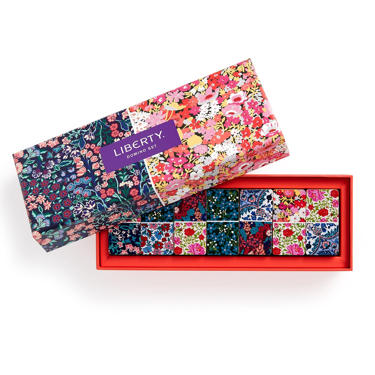 Galison Liberty Domino Set - 28 Double Sided Colorful Floral Patterned Wooden Domino Pieces