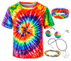 Kids Hippie Costume For Boys Girls 60S 70S T-Shirt 5Pcs Set For Halloween Party 9-10 Years Colorful