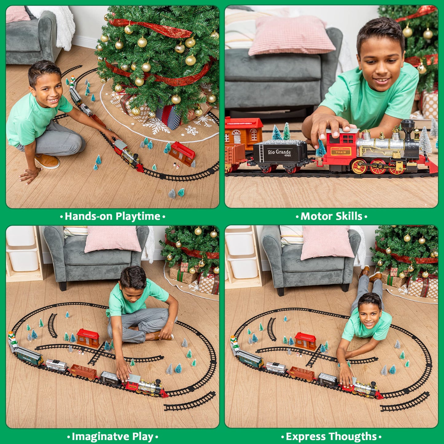 Christmas Toy Train Set, Electric Train Gift With Light, Music & Real Smoke, Travel Train Toys With Steam Locomotive, Present Fo