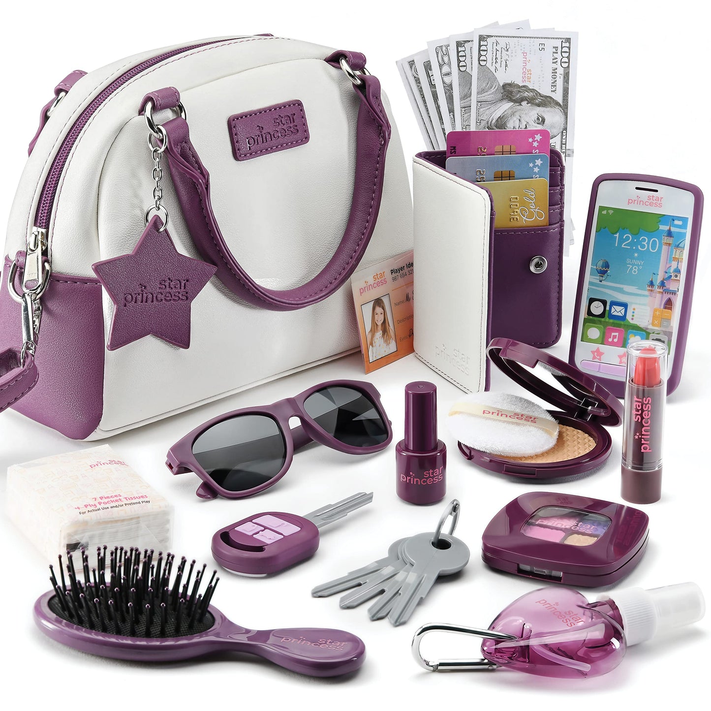 Little Girls Purse With Accessories And Pretend Makeup For Toddlers - My First Purse Set Includes Handbag, Phone, Wallet, Play M