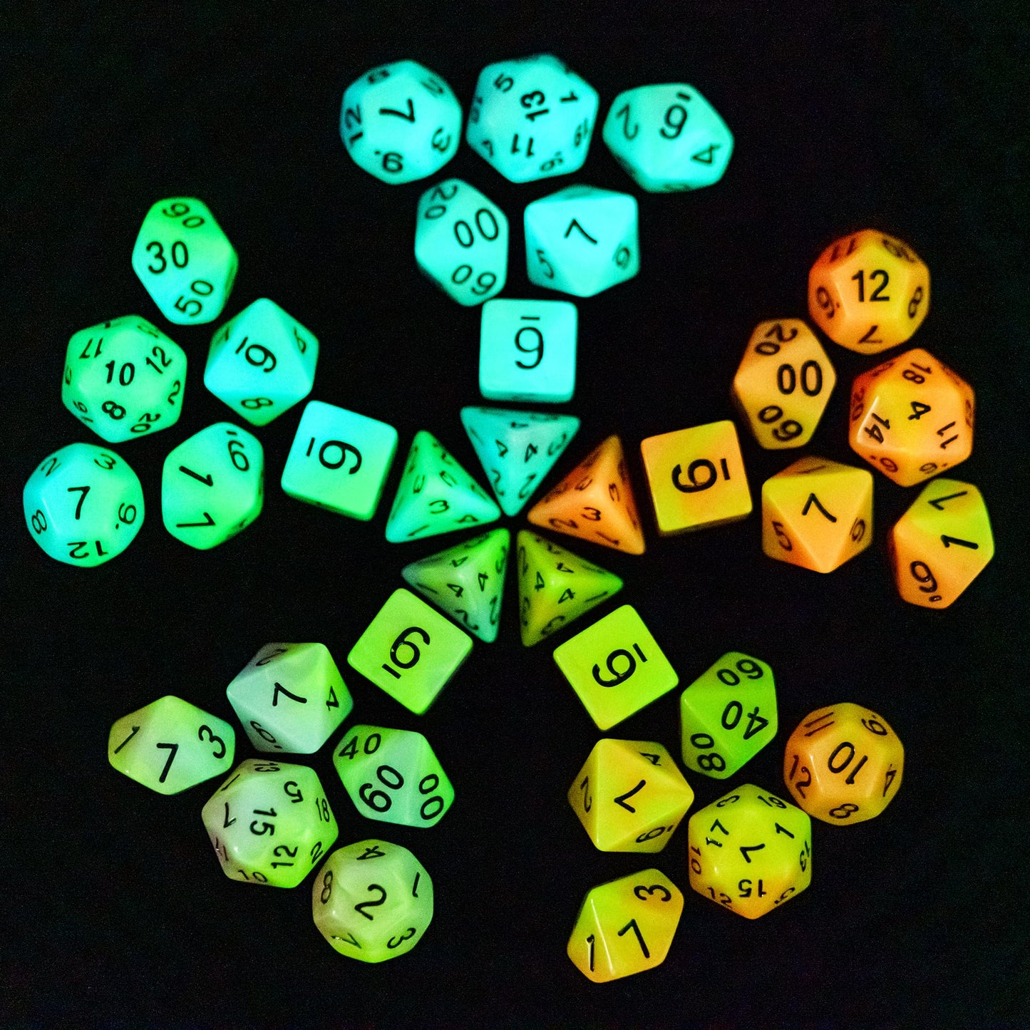 Poludie 5 Sets Glow in The Dark DND Dice, 35Pcs Luminous Polyhedral Dice Set with 1 Leather Dice Bag, Glowing D&D Dice for Dunge