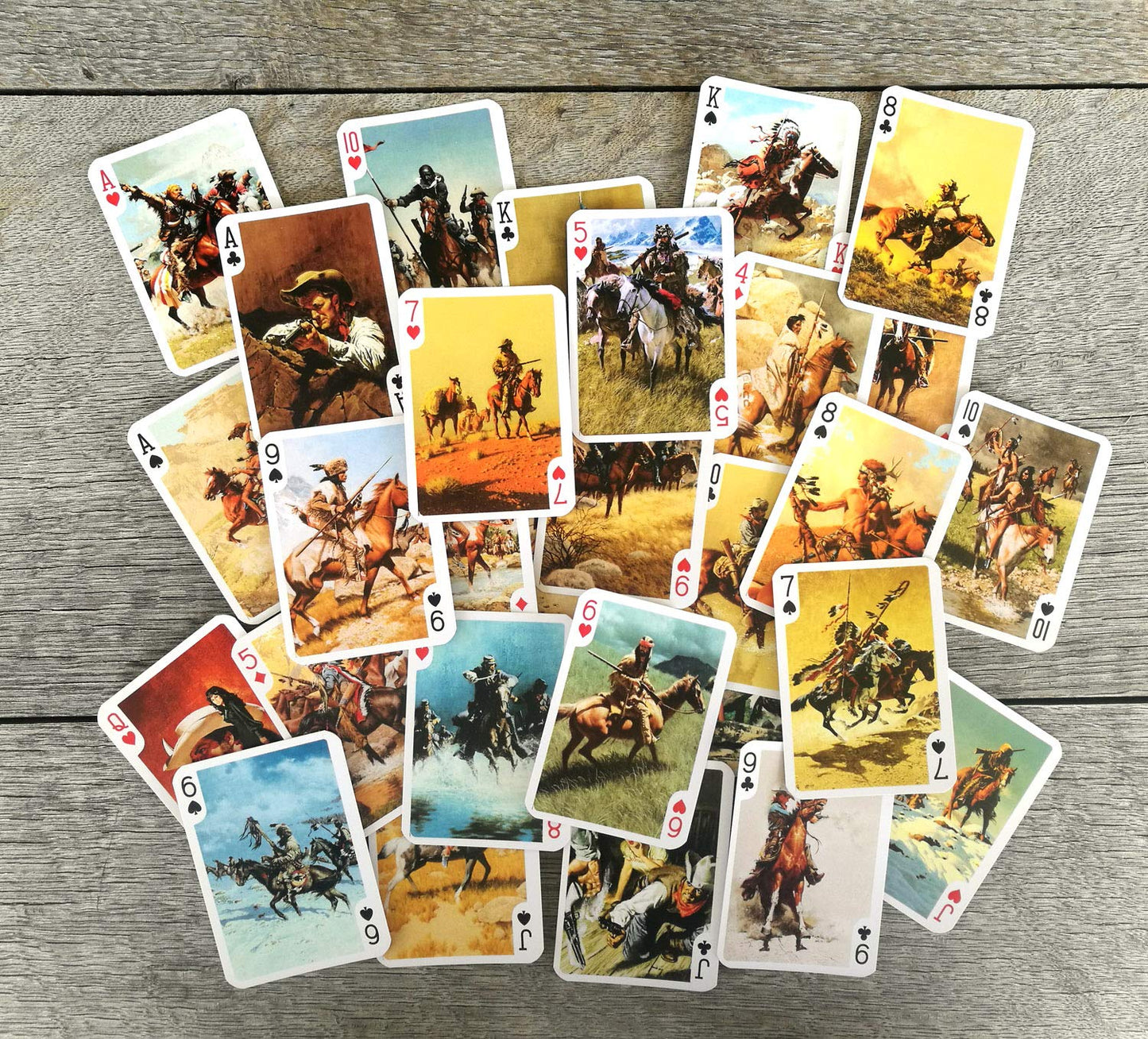 Flonzgift Wild West Playing Cards (Poker Deck 54 Cards All Different) Vintage Western Cowboys Pioneers Indians