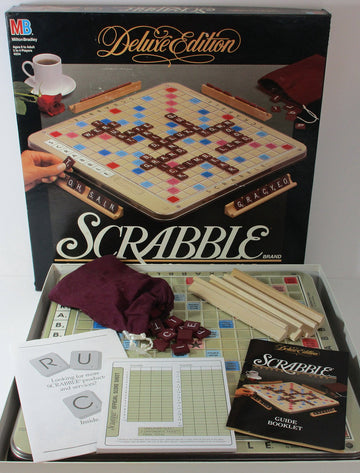 Milton Bradley Deluxe Turntable Scrabble 1989 Edition - Brown Wood - Model 4034