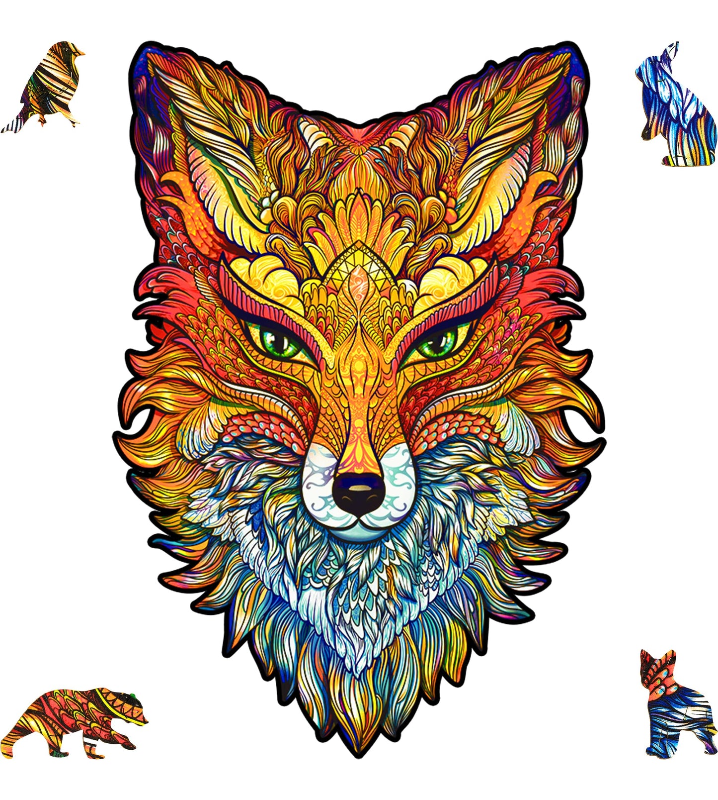 Unidragon Wooden Jigsaw Puzzles - Fiery Fox, 107 Pcs, Small 6.2'X9.4', Beautiful Gift Package, Unique Shape Best Gift For Adults And Kids