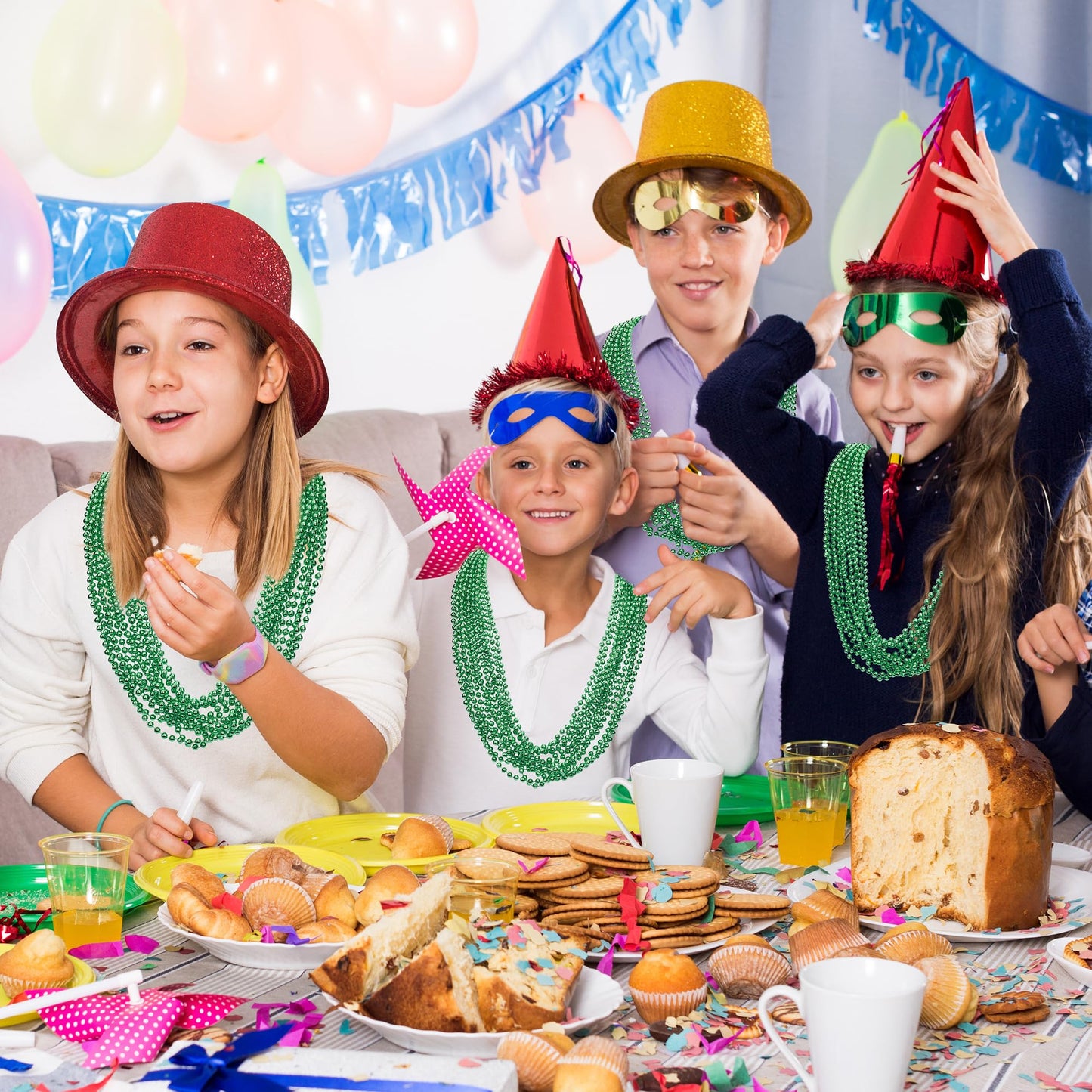 100PCS St Patricks Day Accessories, Green St. Patricks Day Beads Necklace, 33'' Round Beads Irish Saint Patricks Necklaces Costu