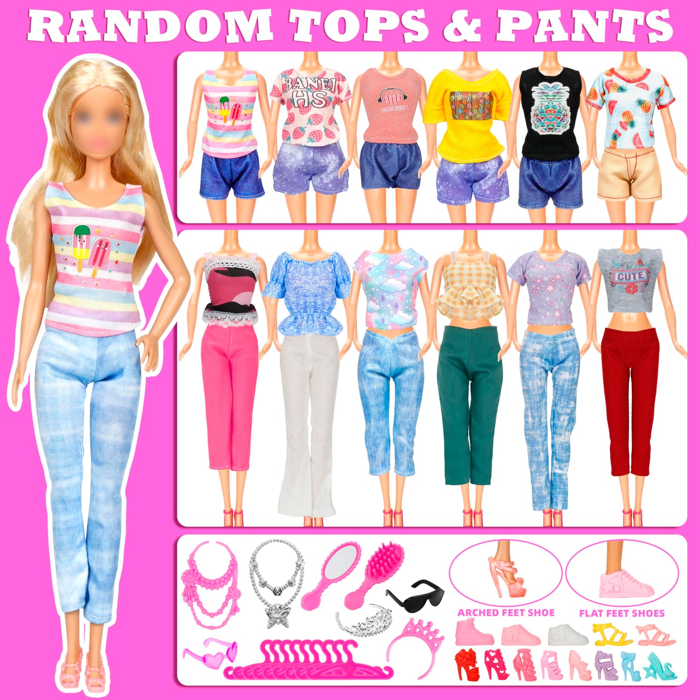 PURPERCAT 71 Pack Doll Clothes & Accessories for 11.5 Dolls - 5 Princess Dresses, 9 Fashion Outfits, 20 Shoes, 28 Accessories