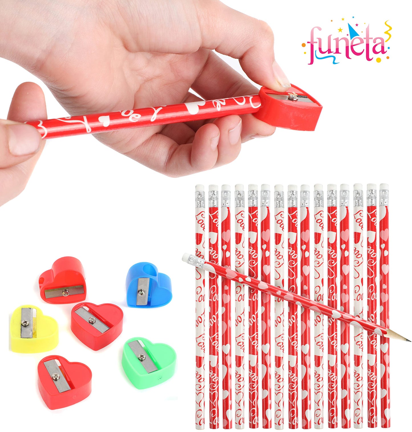 Funeta 30 Pack Valentines Day Stationery, Kids Class Party Favor Cards Set and Gifts for School Classmates, Each Includes 2 Penc