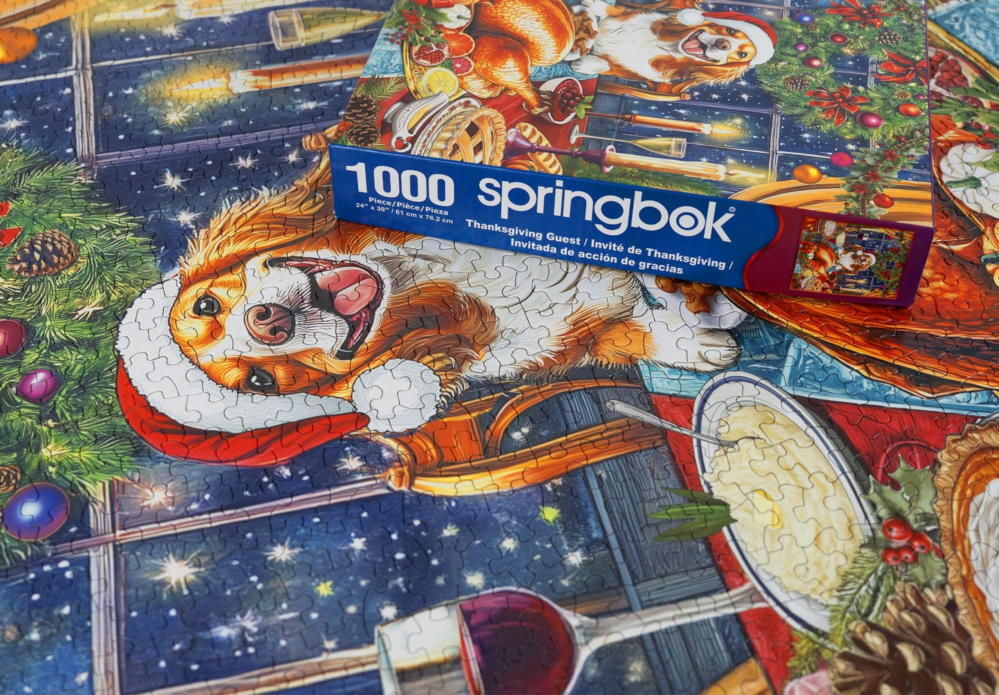 Springbok Thanksgiving Guest 1000 Piece Puzzle for mature-themeds and Families - Our Furry Friend is Waiting for Thanksgiving