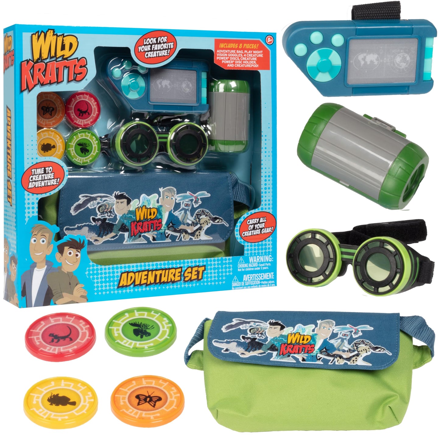 Wild Kratts Adventure Playset - 8Pc Set Includes Goggles, Creature Pod, 4 Power Discs & More, Pretend Play & Costume Dress Up Accessories, Officially Licensed Toys For Children, Gift For Kids