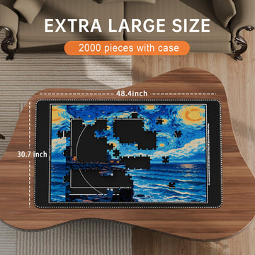 Lwoeo Jigsaw Puzzle Mat Roll Up, Black 48.4” X 30.7” Smooth Top Saver Pad Up To 2000 Pieces,Large Puzzel Matt Rollup With 6 Sorting Trays & 1 Storage Bag For Sorting Table, Board, Frame Puzzles Mats