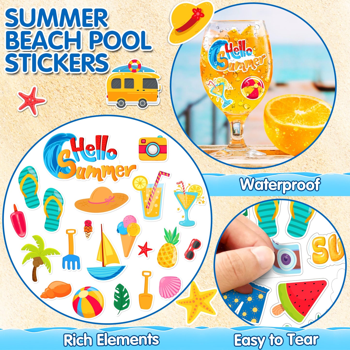Linaye 24 Sheets Summer Beach Stickers For Kids, 1400 Pcs Beach Vinyl Waterproof Stickers For Scrapbooking,Water Bottles,Envelop