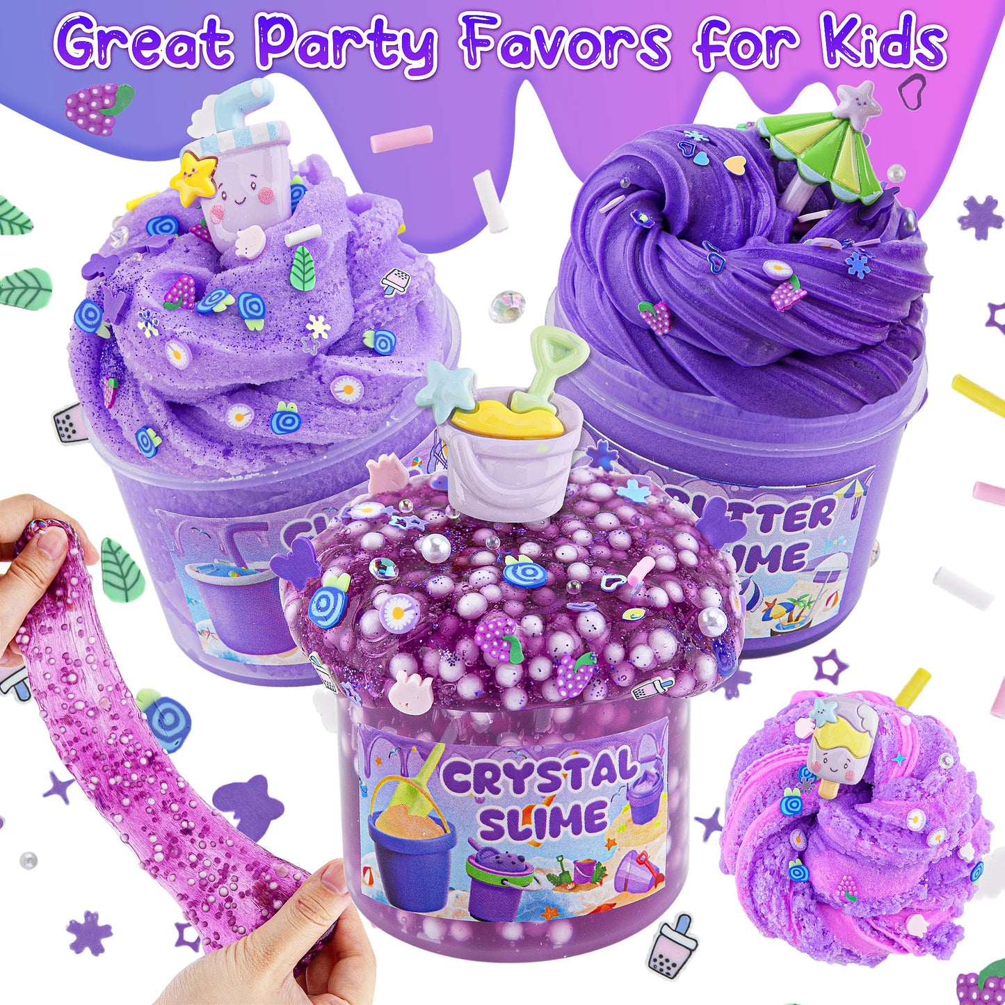 6 Packs Gradient Purple Slime Kit - Cloud Slime, Butter Slime & Clear Slime, Crunchy Slime For Kids With Various Slime Add-Ins, Non Stick Slime Party Favors For Girls And Boys, 360Ml Kids Slime(Beach)