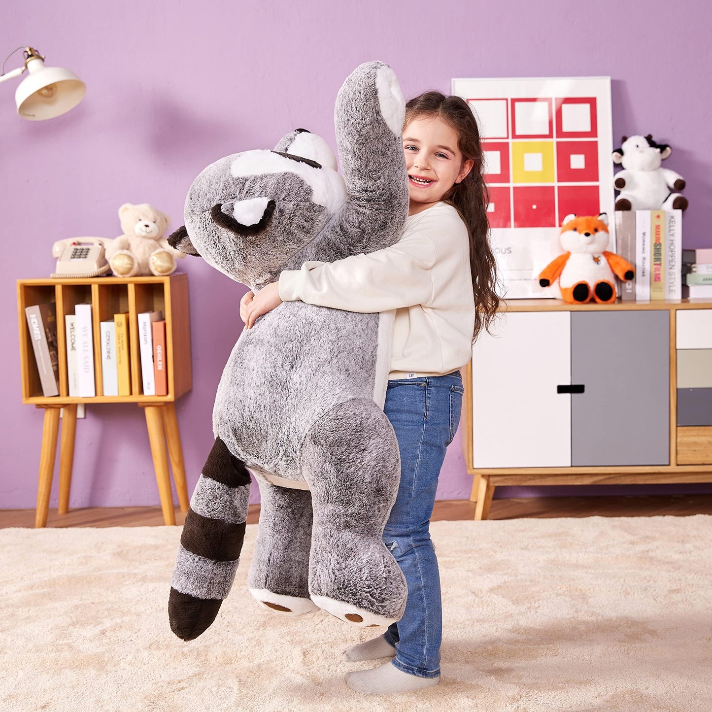 IKASA Giant Raccoon Plush Toy, 30" Soft Jumbo Stuffed Animal, Fluffy Polyester, Large Gray Gift for Kids, Model 6636593
