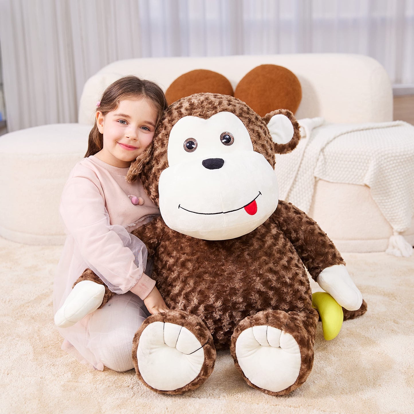 Ikasa Giant Monkey Stuffed Animal Plush Toy,30' Large Cute Jumbo Soft Toys,Huge Big Size Fluffy Plushy Fat Oversized Plushie,Gifts For Kids Girls