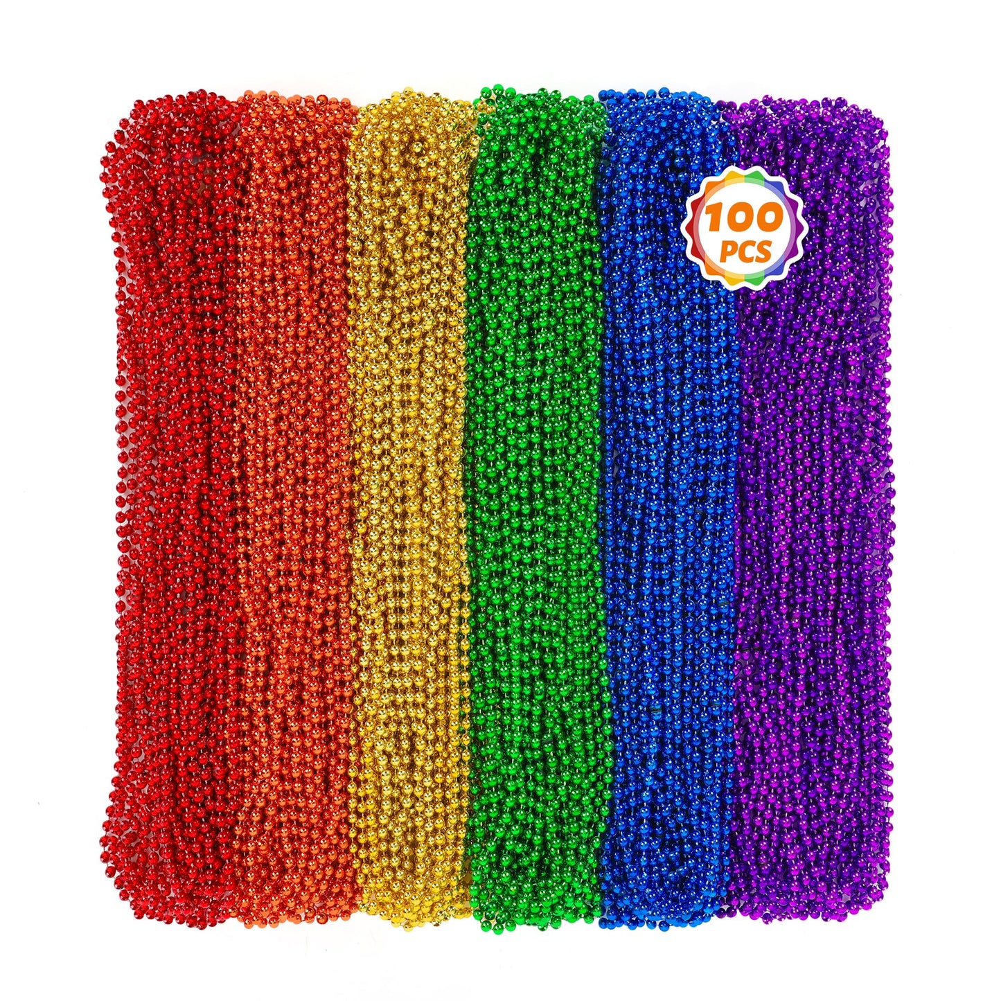 100 Pcs Lgbt Beads Necklaces, 33'' Rainbow Beads Bulk, Plastic Colorful Beaded Necklaces Set, Lgbt Parade Throw Accessories Stuf